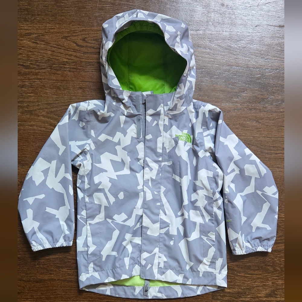 The North Face Gray and White Raincoat with Green Lining